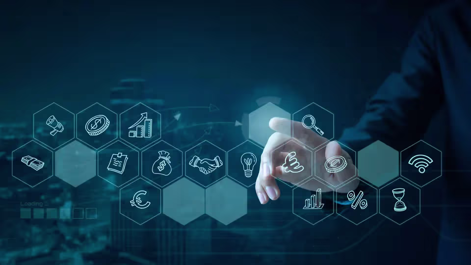 Illustration of humans and AI collaborating on financial data workflows.